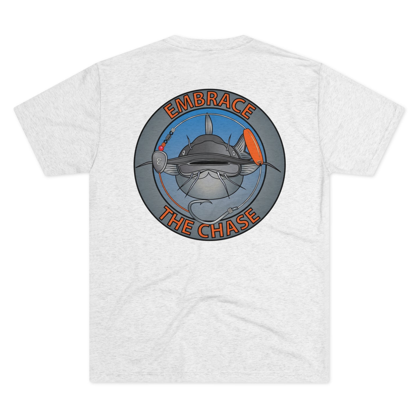 "Fatbelly BlueCat" orange letter tri-blend t-shirts