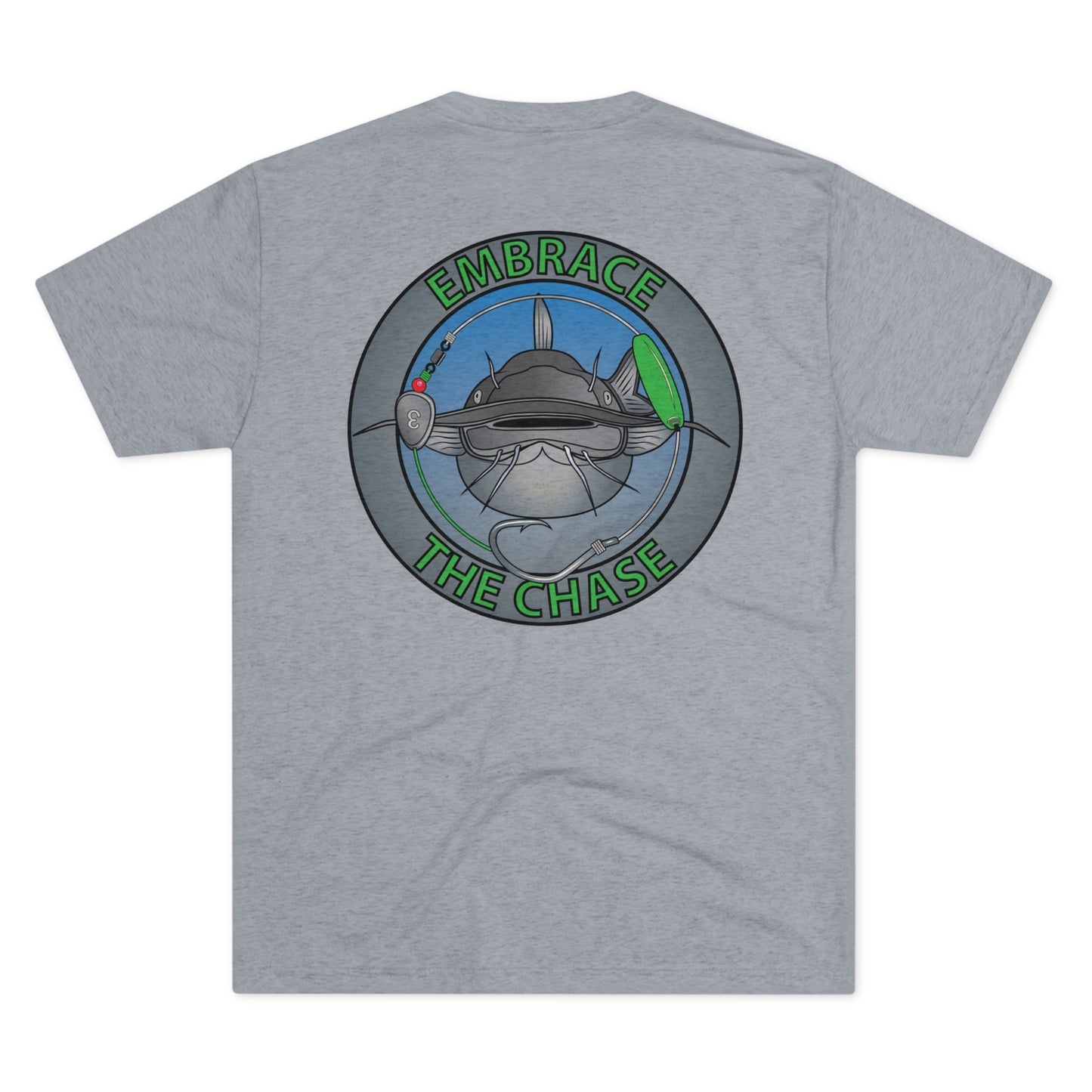 "Fatbelly BlueCat" green letter tri-blend t-shirts