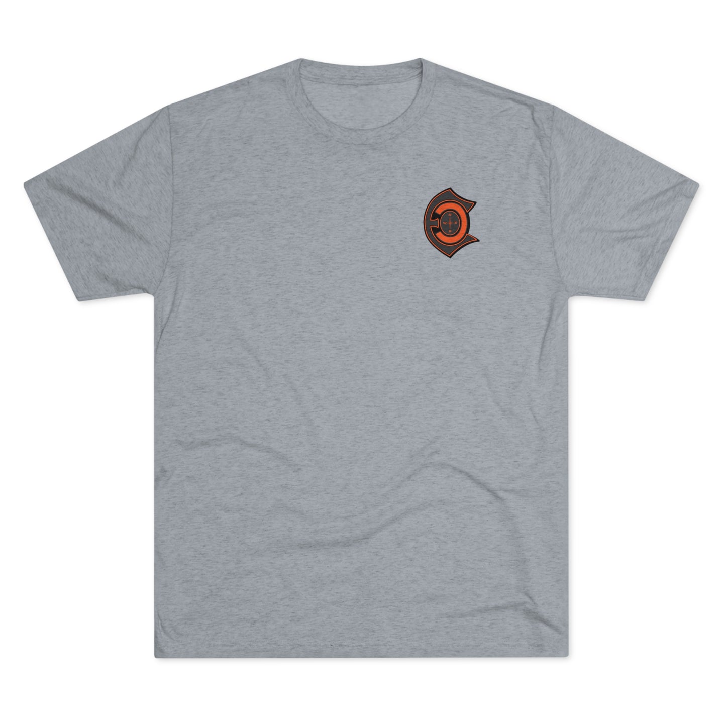 "Fatbelly BlueCat" orange letter tri-blend t-shirts