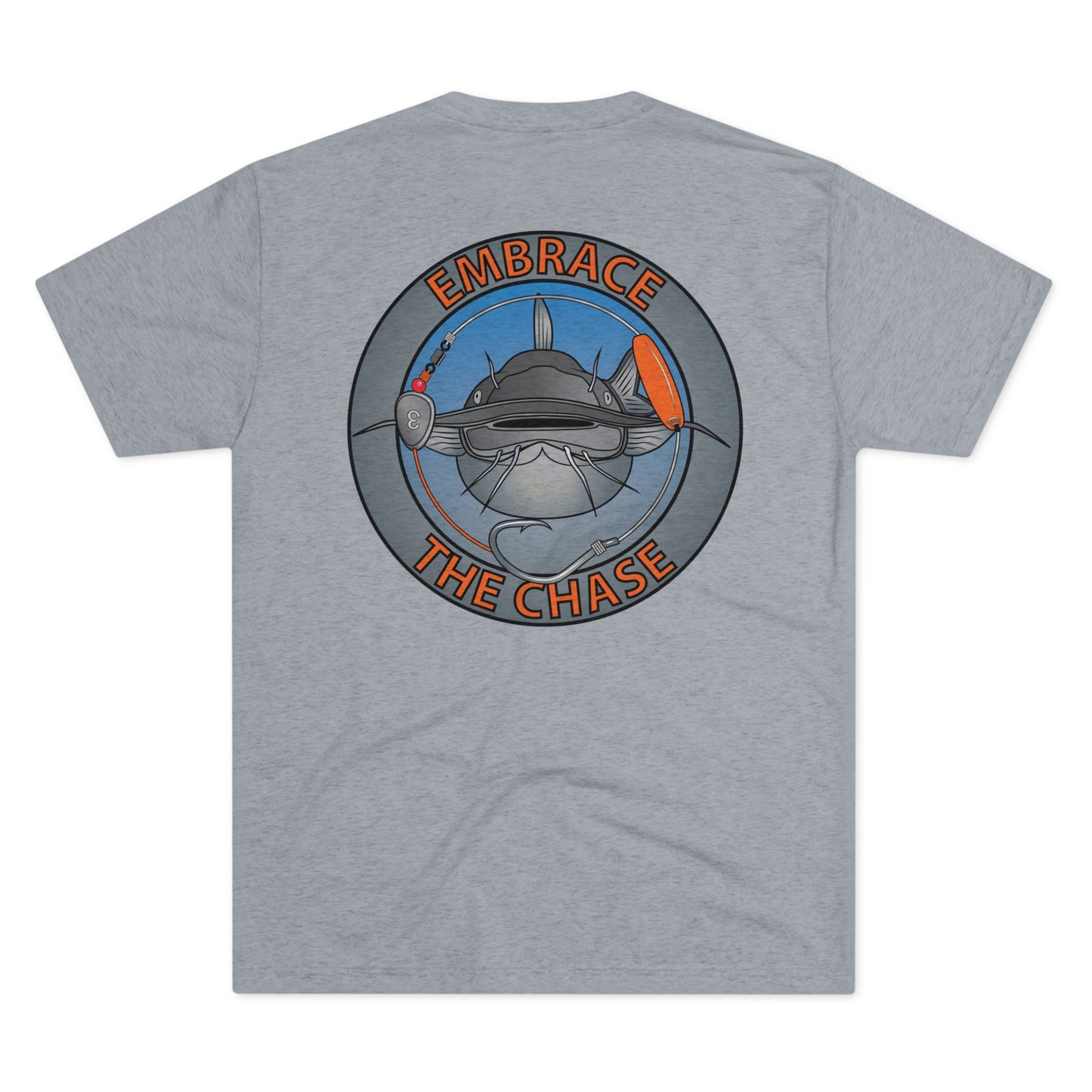 "Fatbelly BlueCat" orange letter tri-blend t-shirts