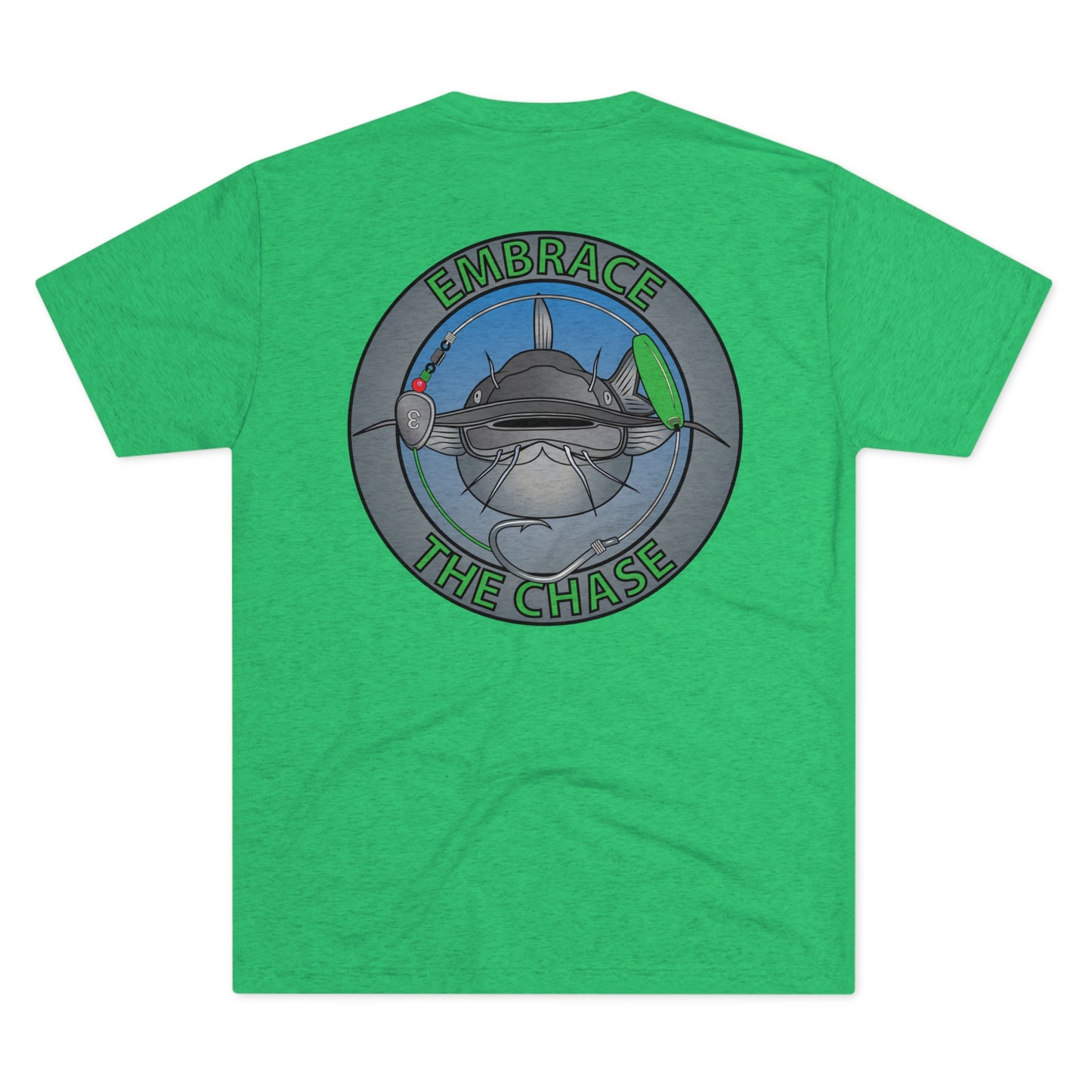 "Fatbelly BlueCat" green letter tri-blend t-shirts