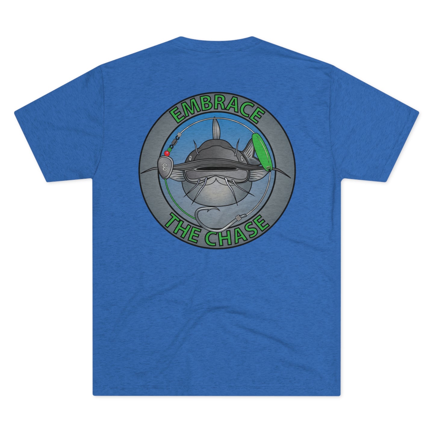 "Fatbelly BlueCat" green letter tri-blend t-shirts