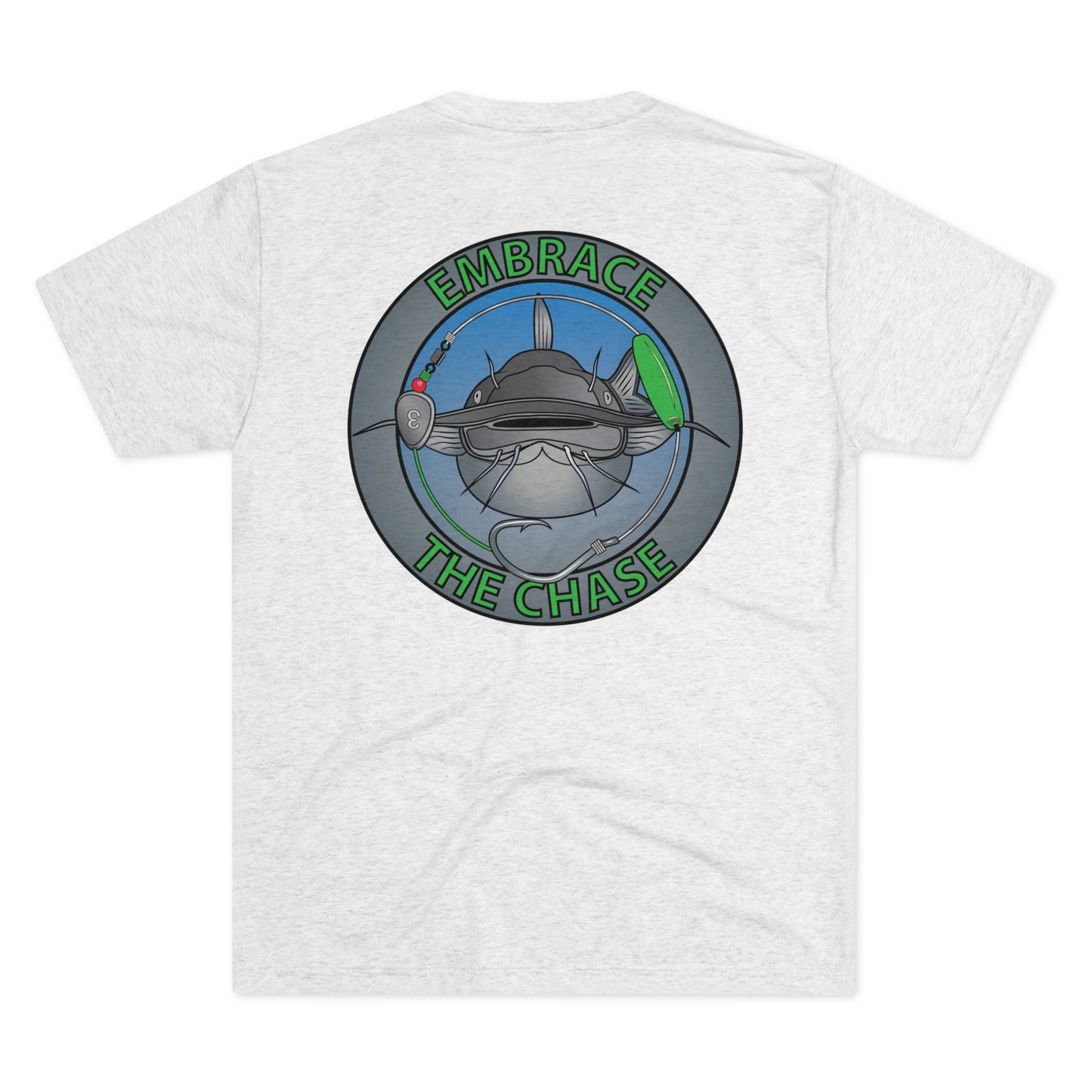 "Fatbelly BlueCat" green letter tri-blend t-shirts