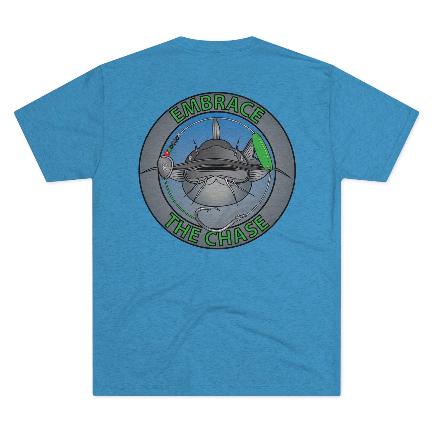 "Fatbelly BlueCat" green letter tri-blend t-shirts