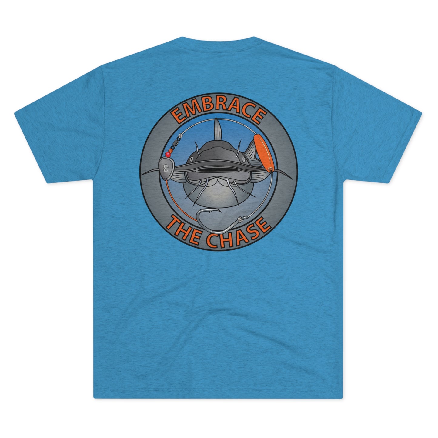 "Fatbelly BlueCat" orange letter tri-blend t-shirts