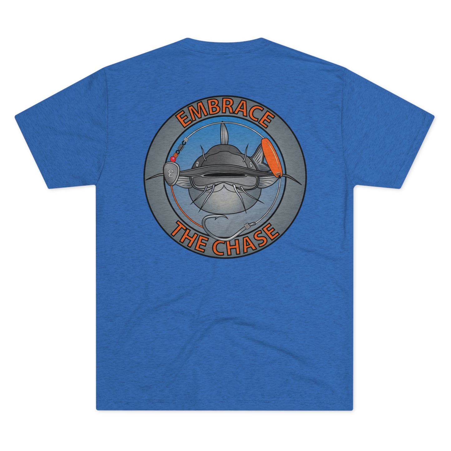 "Fatbelly BlueCat" orange letter tri-blend t-shirts