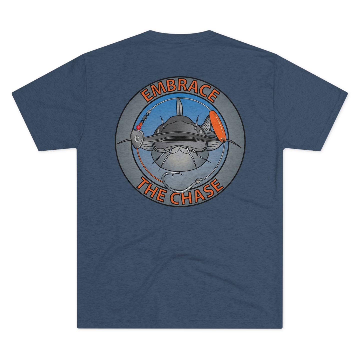 "Fatbelly BlueCat" orange letter tri-blend t-shirts