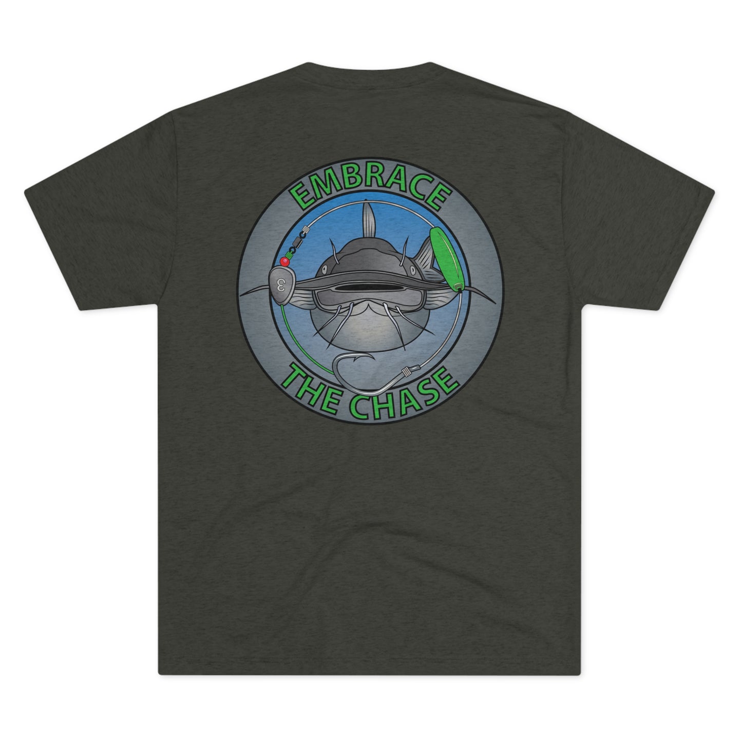 "Fatbelly BlueCat" green letter tri-blend t-shirts