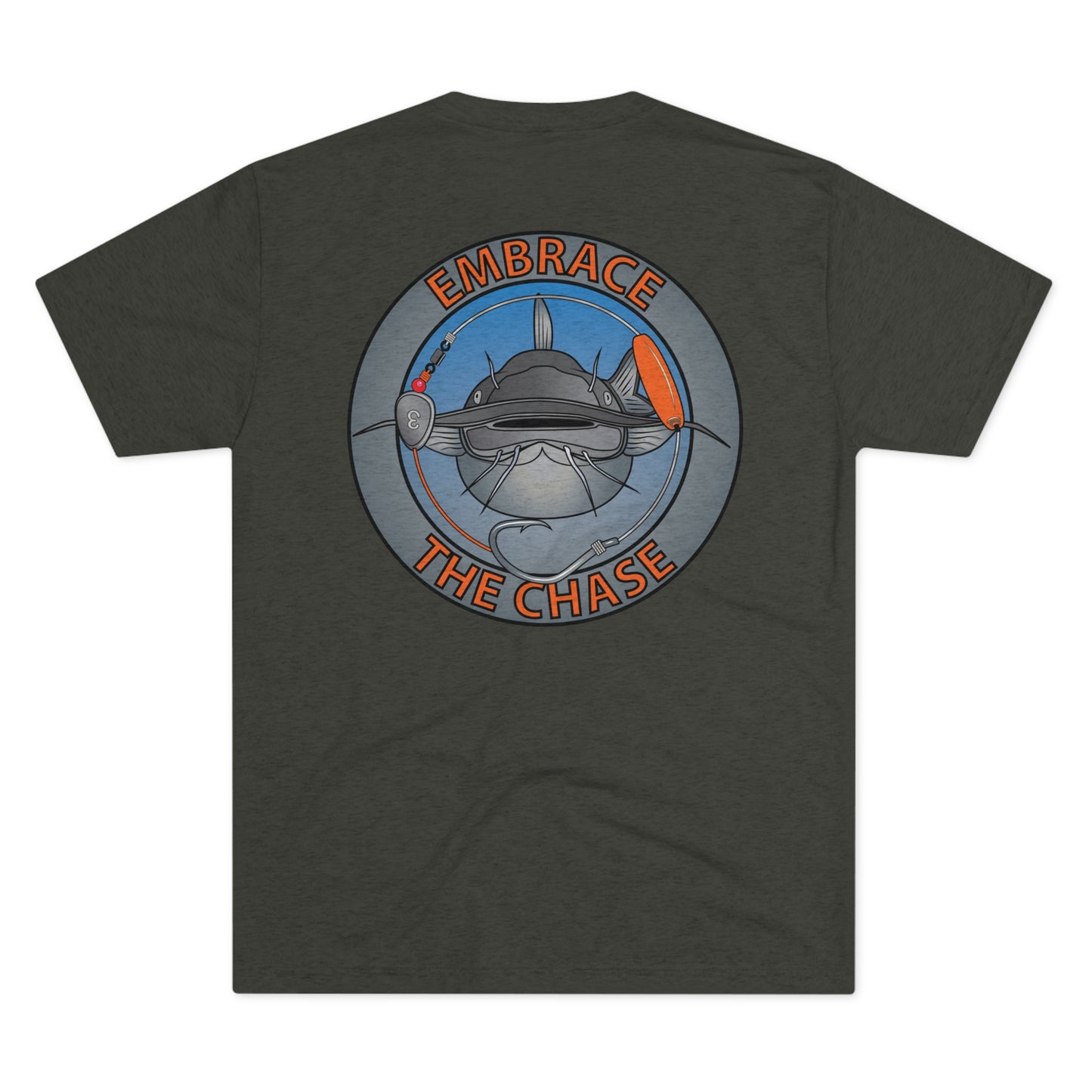 "Fatbelly BlueCat" orange letter tri-blend t-shirts